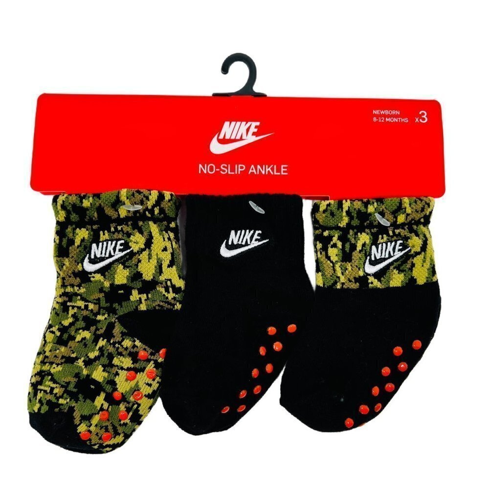 Nike Baby Boy Grippy Green Camo Ankle Socks 3 Pack
